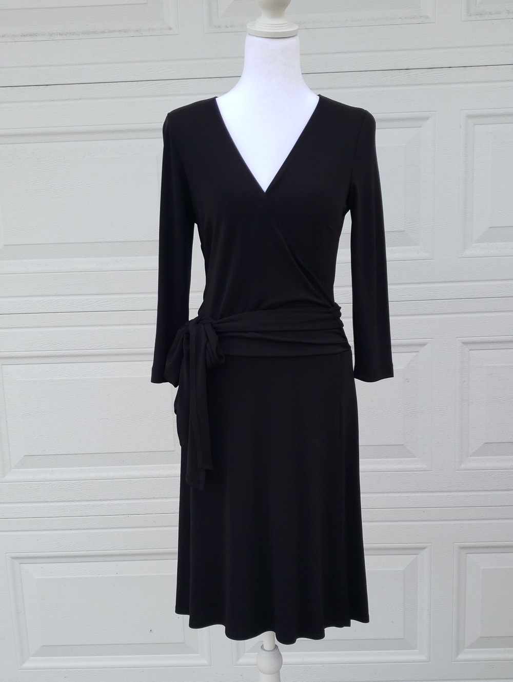 BCBGMAXAZRIA Wrap Tie Stretch V Neck Wrap Midi Dress Size S Petite Whimsigoth
